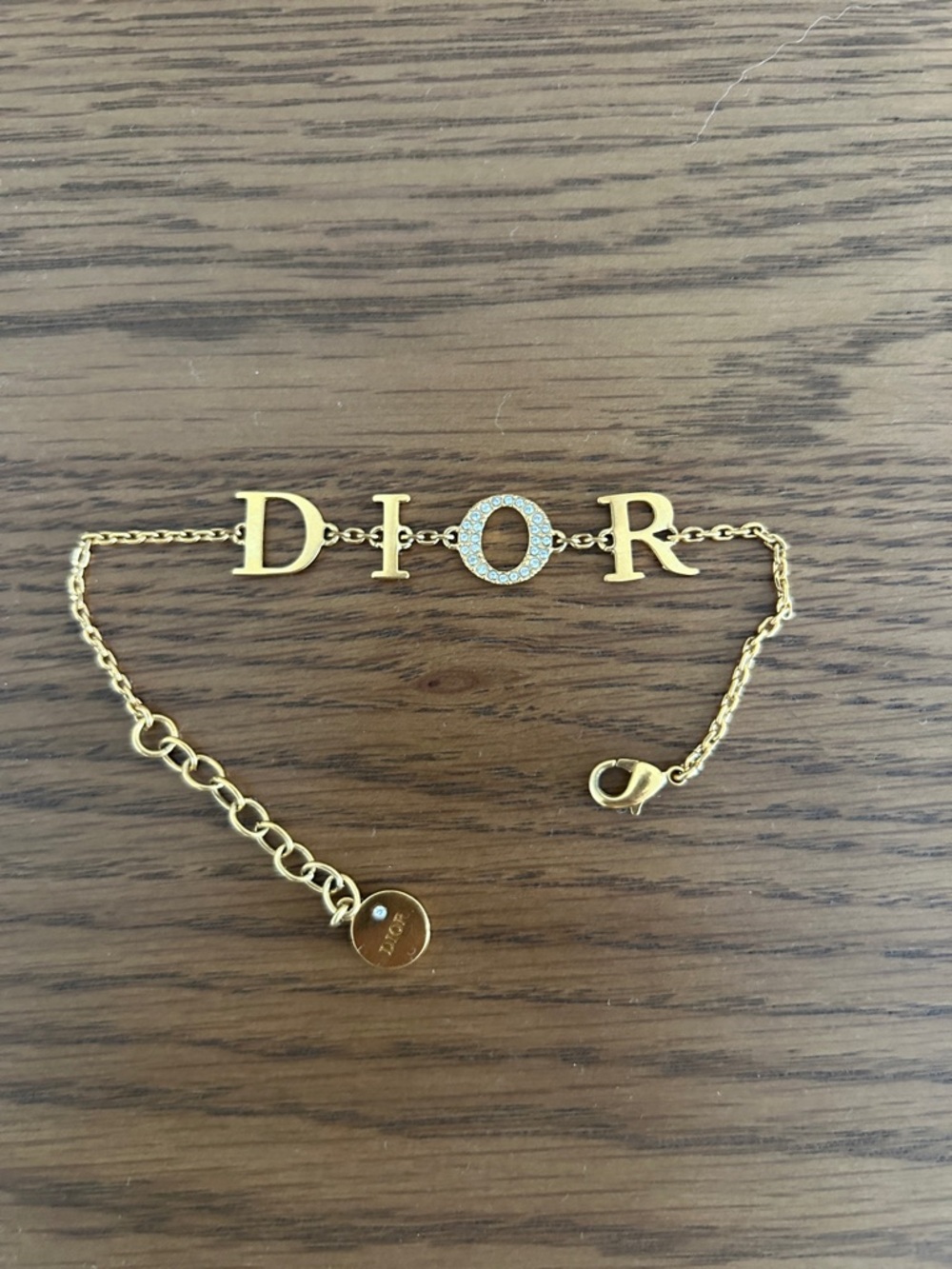 Dior Gold-tone DIOR Letter Chain Bracelet with Pavé 'O'